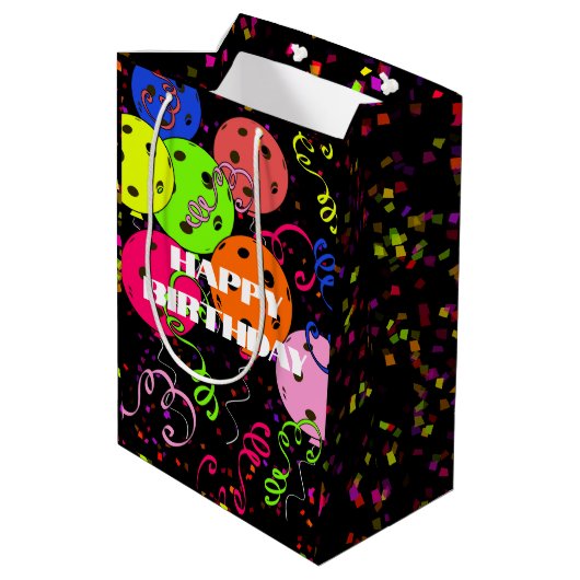 Sac Cadeau Moyen Joyeux Anniversaire Pickleball Ballons Confetti No (Dos Angle)