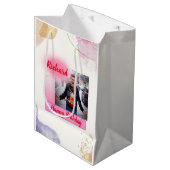 Sac Cadeau Moyen Joyeux Anniversaire rose Gradient Moderne Ajouter (Devant Angle)