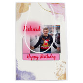 Sac Cadeau Moyen Joyeux Anniversaire rose Gradient Moderne Ajouter (Devant)