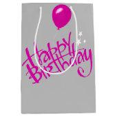 Sac Cadeau Moyen Joyeux anniversaire rose sur gris (Devant)