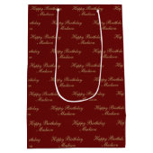Sac Cadeau Moyen Joyeux Anniversaire Script Nom Bordeaux Or (Dos)