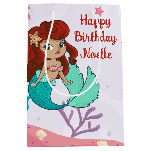 Sac Cadeau Moyen Joyeux anniversaire ! Sirène noire sous la mer (Devant)