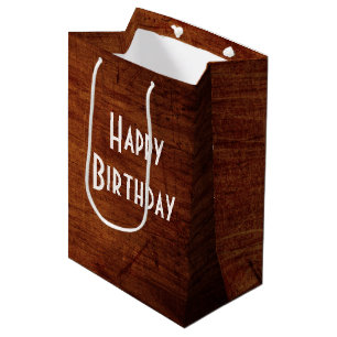 Sac Cadeau Moyen Joyeux anniversaire sur bois de chêne