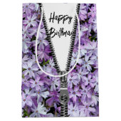 Sac Cadeau Moyen Joyeux Anniversaire violet Phlox avec Zipper (Devant)