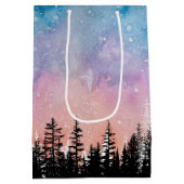 Sac Cadeau Moyen Joyeux arbre de Noël Forêt de script de nuit (Dos)