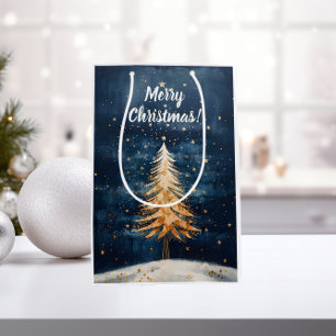 Sac Cadeau Moyen Joyeux arbre d'or de Noël