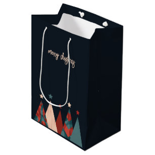 Sac Cadeau Moyen Joyeux arbres d'art abstrait de Noël
