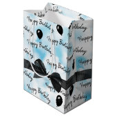 Sac Cadeau Moyen Joyeux bac d'anniversaire et ballons noirs (Dos Angle)