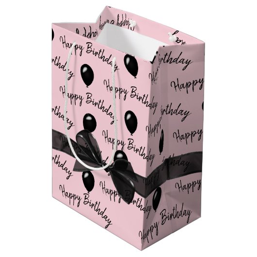Sac Cadeau Moyen Joyeux bac d'anniversaire et ballons noirs (Dos Angle)