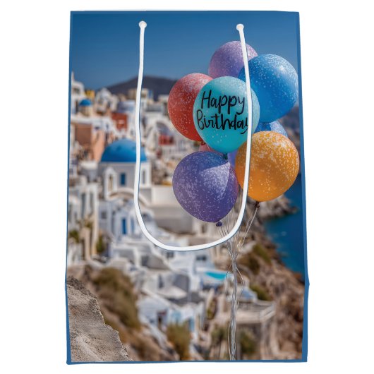 Sac Cadeau Moyen Joyeux ballons d'anniversaire à Santorin, Grèce (Dos)