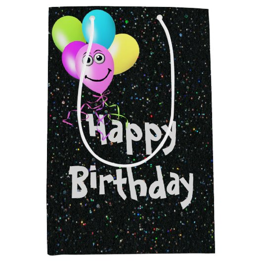 Sac Cadeau Moyen Joyeux Ballons D'Anniversaire En Parties scintilla (Devant)
