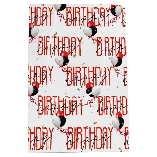 Sac Cadeau Moyen Joyeux Ballons d'anniversaire et Confetti d'or (Devant)