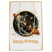 Sac Cadeau Moyen Joyeux Bateau à fusée d'anniversaire French Bulldo (Dos)