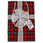 Sac Cadeau Moyen Joyeux Bow Anniversaire Sur Tartan Plaid (Devant)
