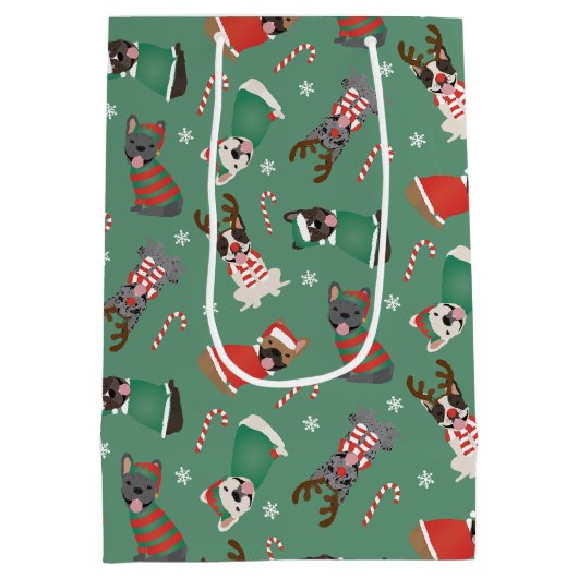 Sac Cadeau Moyen Joyeux Buldogs français de Noël (Dos)