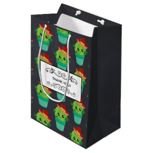 Sac Cadeau Moyen Joyeux cactus vert dans un Motif du Sombrero rouge