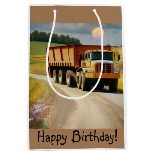 Sac Cadeau Moyen Joyeux Camion de vidage d'anniversaire