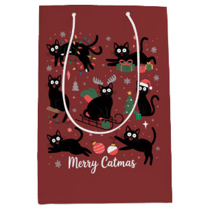Sac Cadeau Moyen Joyeux Cat Noël Drôle de Noël Amateur de Chat Noir