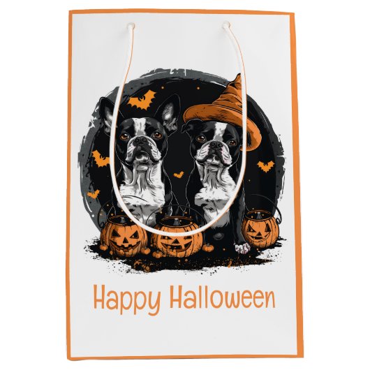 Sac Cadeau Moyen Joyeux Chiens de Boston Terrier Halloween (Devant)