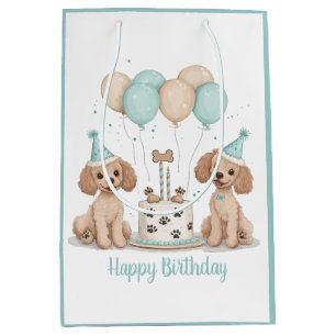 Sac Cadeau Moyen Joyeux Chiens de caniche normaux d'anniversaire