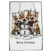 Sac Cadeau Moyen Joyeux Chiens de Corgi Noël Snowman (Dos)