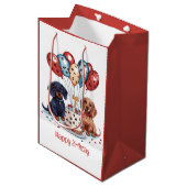 Sac Cadeau Moyen Joyeux Chiens de Dachshund Anniversaire (Devant Angle)