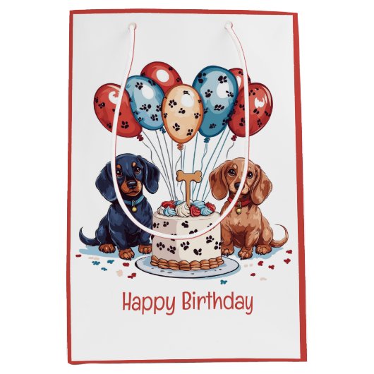 Sac Cadeau Moyen Joyeux Chiens de Dachshund Anniversaire (Devant)