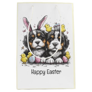 Sac Cadeau Moyen Joyeux Chiens de montagne bernois de Pâques