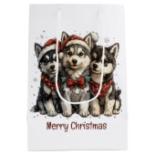 Sac Cadeau Moyen Joyeux Chiens Husky Noël (Dos)