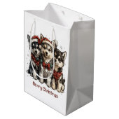 Sac Cadeau Moyen Joyeux Chiens Husky Noël (Dos Angle)