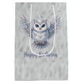 Sac Cadeau Moyen Joyeux Chouette d'argent d'anniversaire sur Grey (Dos)
