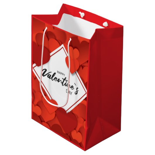 Sac Cadeau Moyen Joyeux Coeurs rouges de Valentine (Devant Angle)