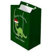 Sac Cadeau Moyen Joyeux dinosaure de Noël à Santa Hat Custom Kids (Devant Angle)