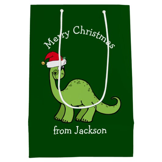 Sac Cadeau Moyen Joyeux dinosaure de Noël à Santa Hat Custom Kids (Dos)