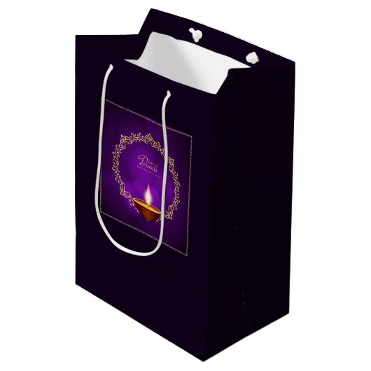 Sac Cadeau Moyen Joyeux Diwali violet (Devant Angle)