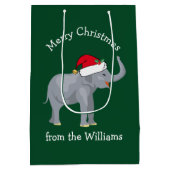 Sac Cadeau Moyen Joyeux éléphant de Noël mignon vert Personnalisé (Dos)