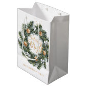 Sac Cadeau Moyen Joyeux et brillant Noël Wreath Holiday (Devant Angle)