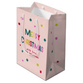 Sac Cadeau Moyen Joyeux et lumineux Noël rose personnalisé (Dos Angle)
