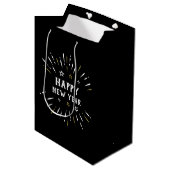 Sac Cadeau Moyen Joyeux feu d'artifice Black White Gold Stars (Devant Angle)