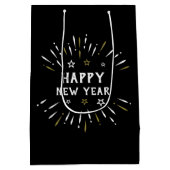 Sac Cadeau Moyen Joyeux feu d'artifice Black White Gold Stars (Dos)