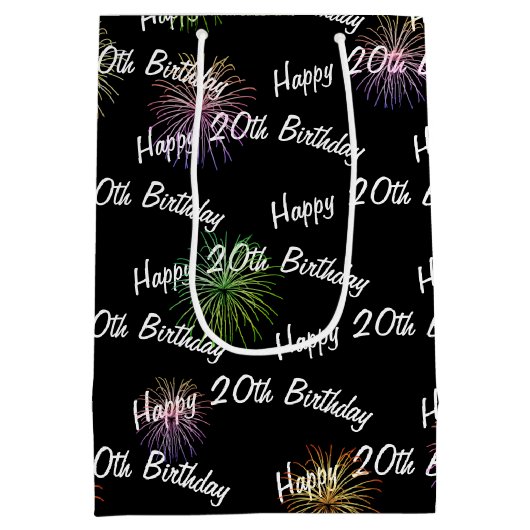 Sac Cadeau Moyen Joyeux feu d'artifice du 20e anniversaire sur noir (Dos)