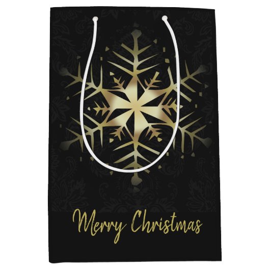 Sac Cadeau Moyen Joyeux flocon doré de Noël (Devant)