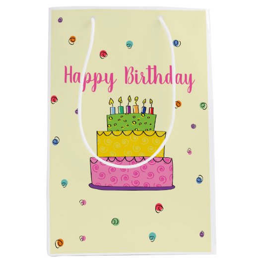Sac Cadeau Moyen Joyeux gâteau d'anniversaire bougie Whimsical (Devant)