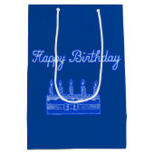 Sac Cadeau Moyen Joyeux gâteau d'anniversaire Neon Bleu Signet Text (Dos)