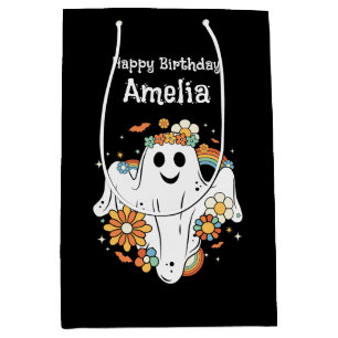 Sac Cadeau Moyen Joyeux Ghost Retro Hippie Vibe Anniversaire