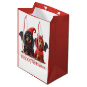 Sac Cadeau Moyen Joyeux Halloween Dachshund Chiens Devil Bat (Devant Angle)