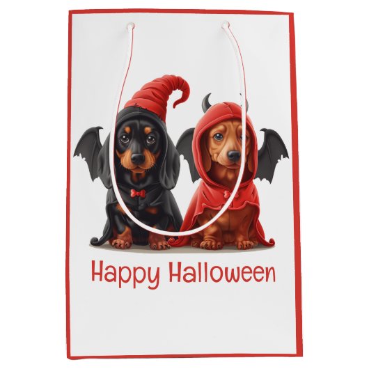 Sac Cadeau Moyen Joyeux Halloween Dachshund Chiens Devil Bat (Devant)