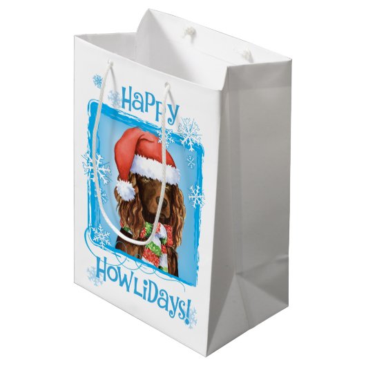 Sac Cadeau Moyen Joyeux Howlidays Boykin Spaniel (Devant Angle)
