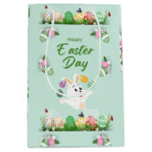 Sac Cadeau Moyen Joyeux jour de Pâques - Drôle lapin et oeufs Pâque (Devant)