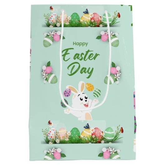 Sac Cadeau Moyen Joyeux jour de Pâques - Drôle lapin et oeufs Pâque (Dos)